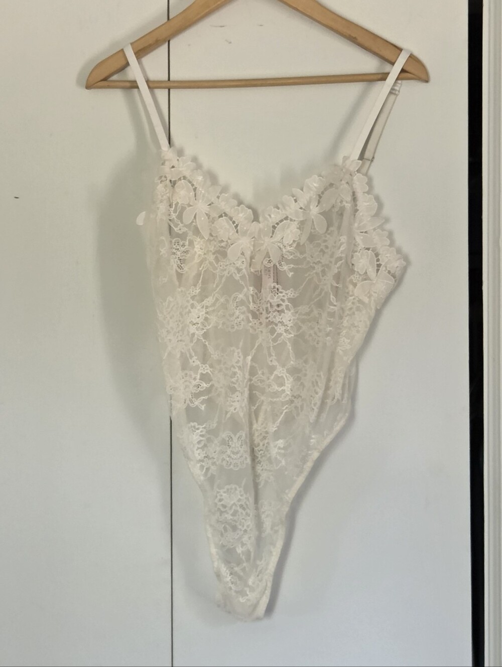 Victoria's Secret White Lace Floral Bodysuit